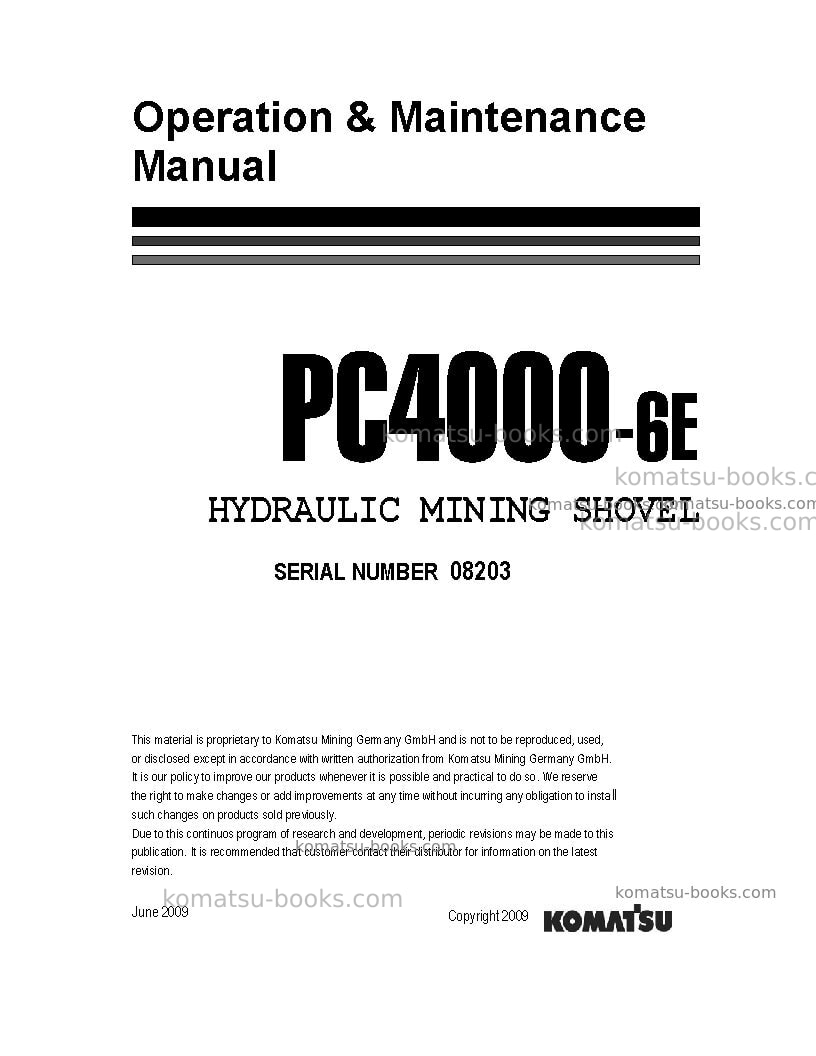 Komatsu pc4000-6deu-electric motor Operation manual cover Komatsu pc4000-6deu-electric motor Operation manual cover