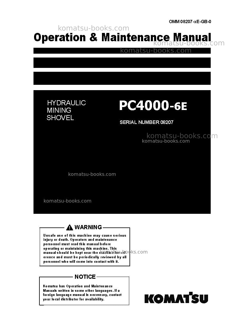 Komatsu pc4000-6deu-electric motor Operation manual cover