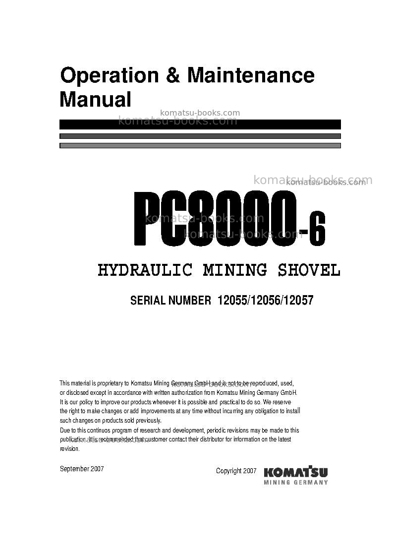 Komatsu pc8000-6deu Operation manual cover Komatsu pc8000-6deu Operation manual cover