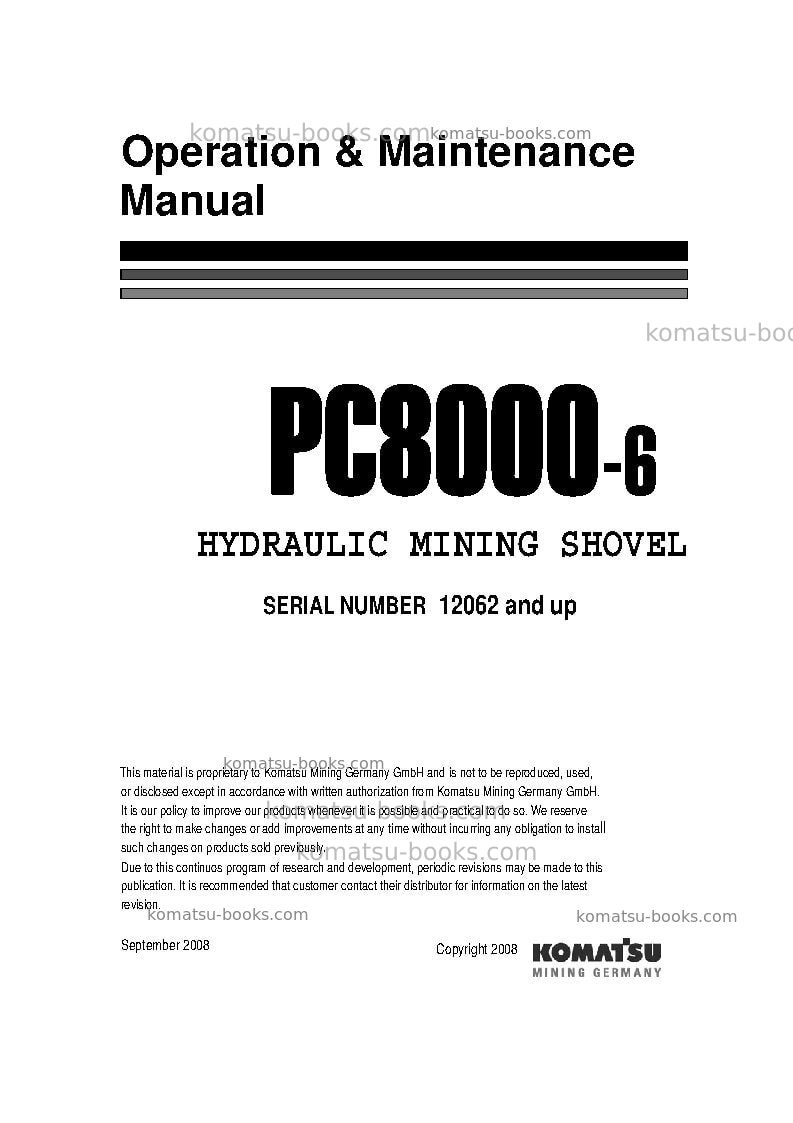 Komatsu pc8000-6deu Operation manual cover Komatsu pc8000-6deu Operation manual cover