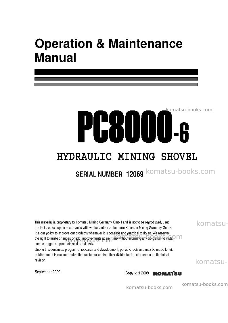 Komatsu pc8000-6deu-electric motor Operation manual cover Komatsu pc8000-6deu-electric motor Operation manual cover