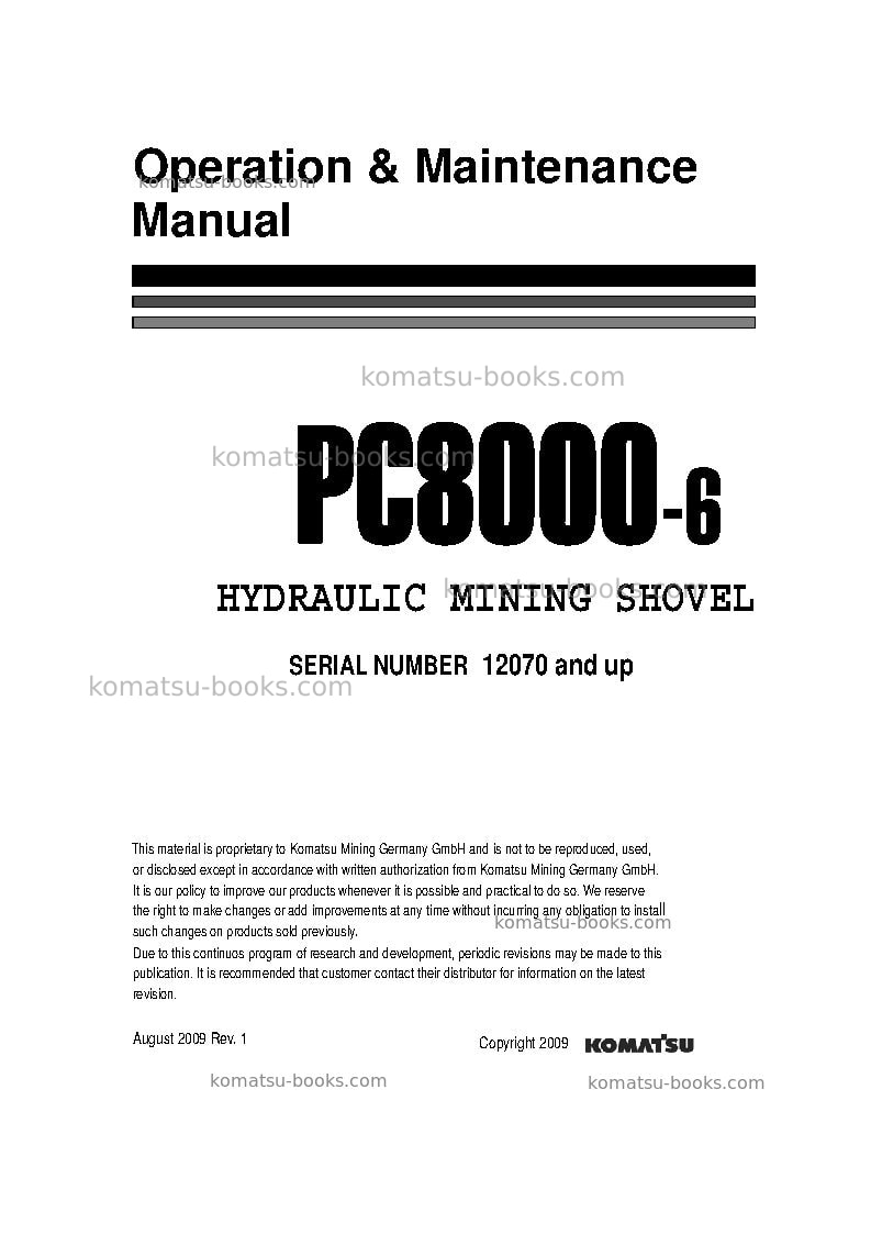 Komatsu pc8000-6deu-electric motor Operation manual cover Komatsu pc8000-6deu-electric motor Operation manual cover