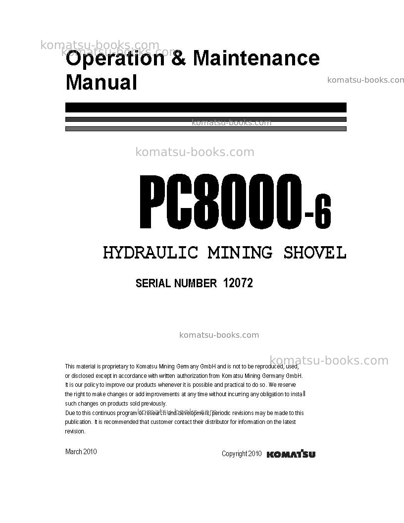 Komatsu pc8000-6deu-electric motor Operation manual cover