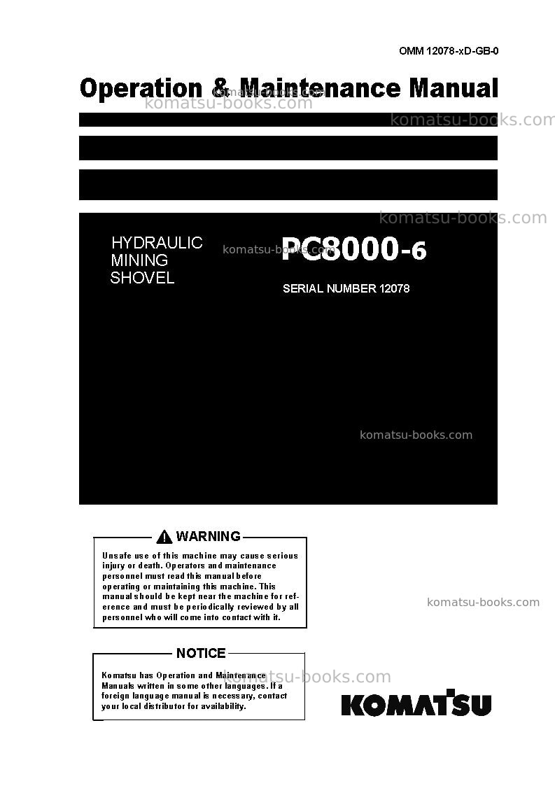 Komatsu pc8000-6deu Operation manual cover Komatsu pc8000-6deu Operation manual cover