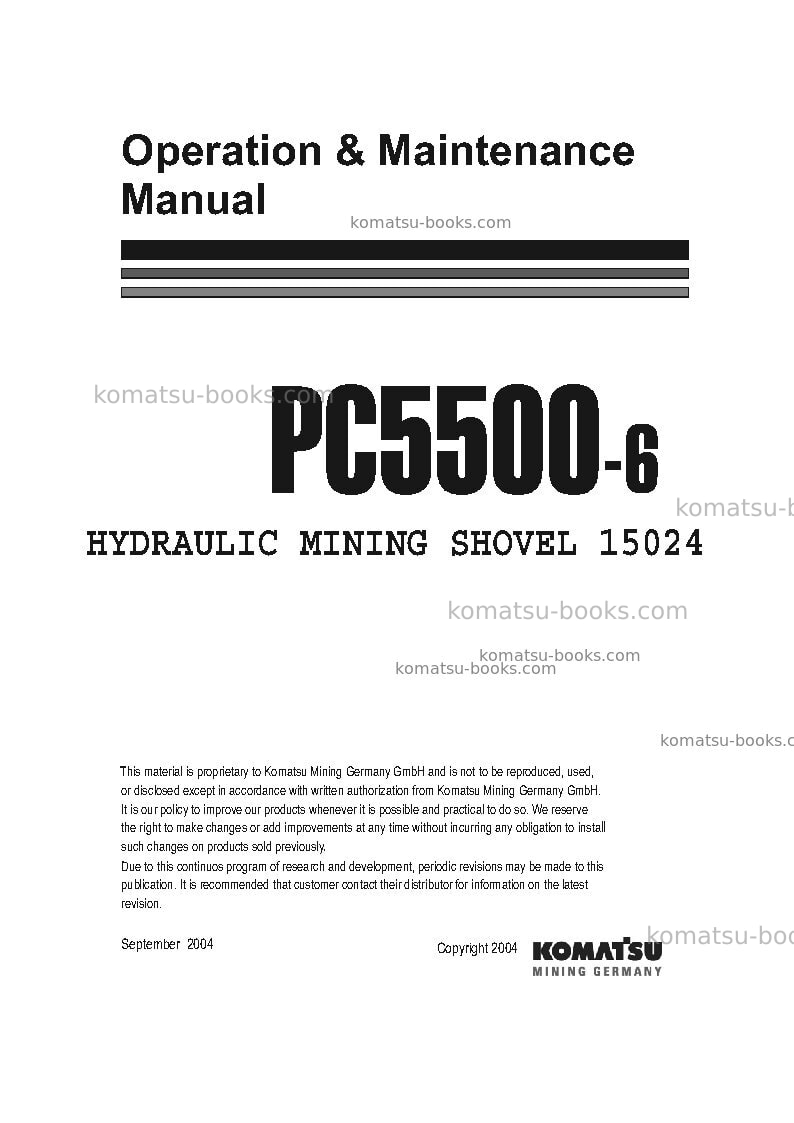 Komatsu pc5500-6deu Operation manual cover Komatsu pc5500-6deu Operation manual cover