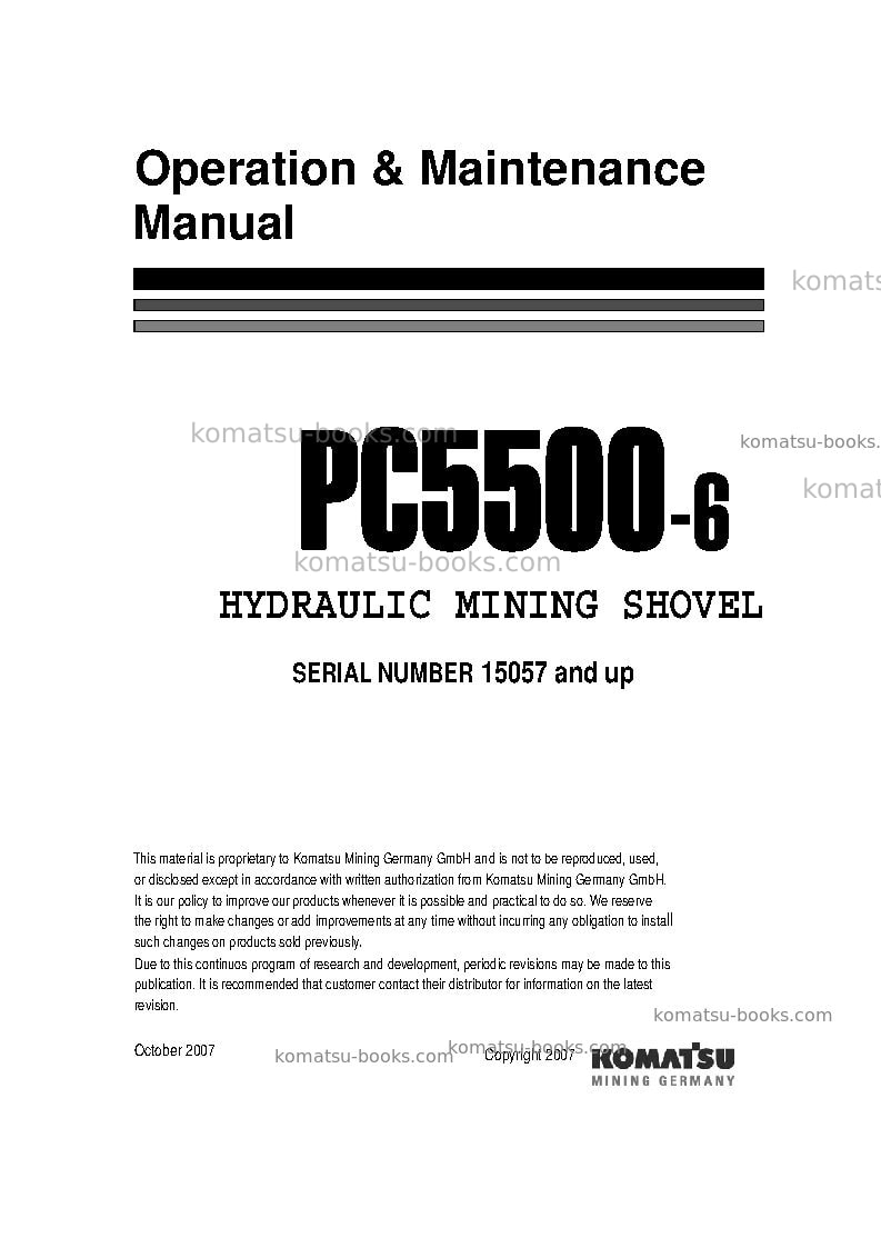 Komatsu pc5500-6deu Operation manual cover Komatsu pc5500-6deu Operation manual cover