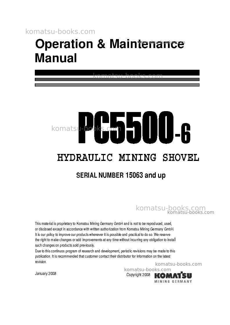 Komatsu pc5500-6deu Operation manual cover