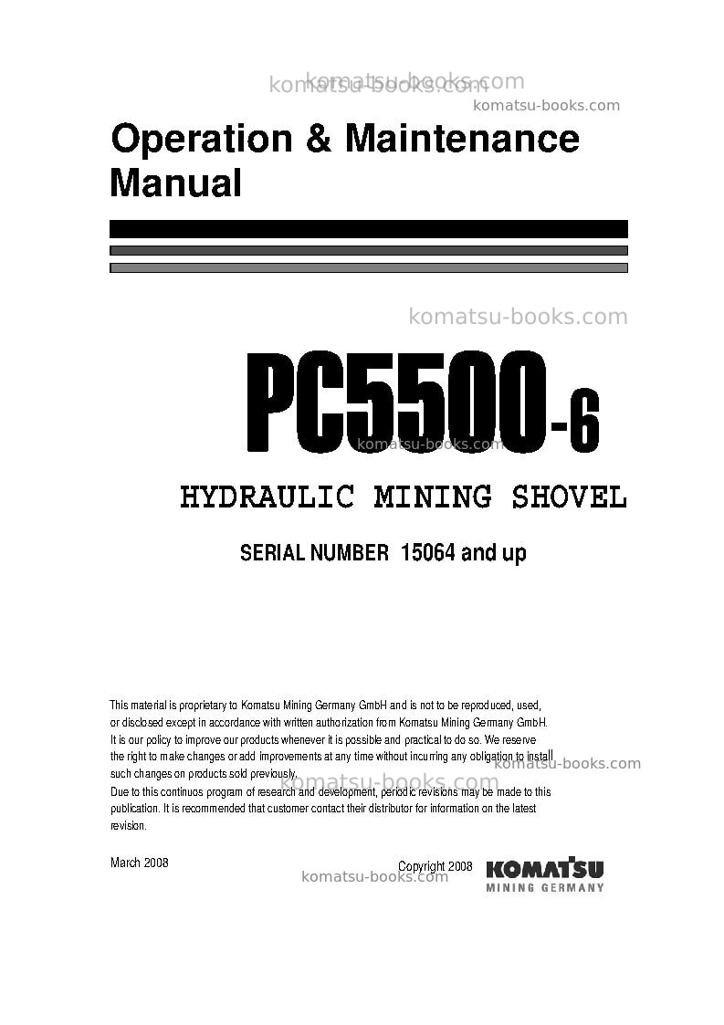 Komatsu pc5500-6deu Operation manual cover Komatsu pc5500-6deu Operation manual cover