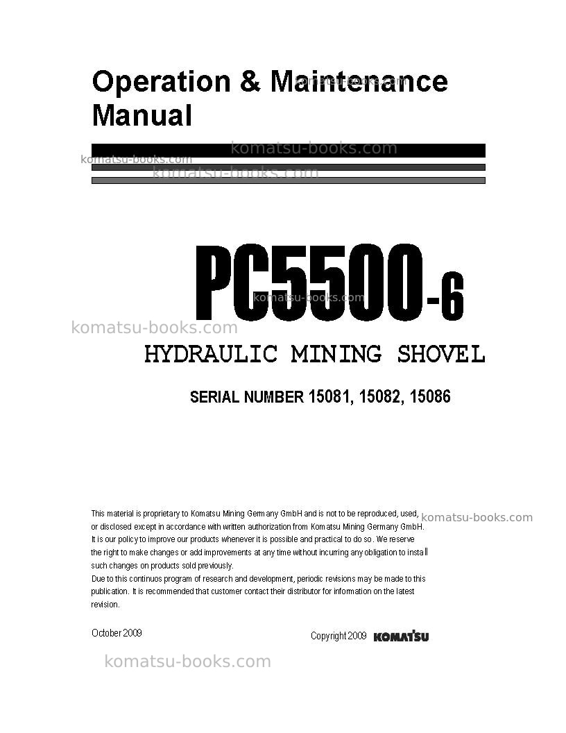 Komatsu pc5500-6deu Operation manual cover Komatsu pc5500-6deu Operation manual cover