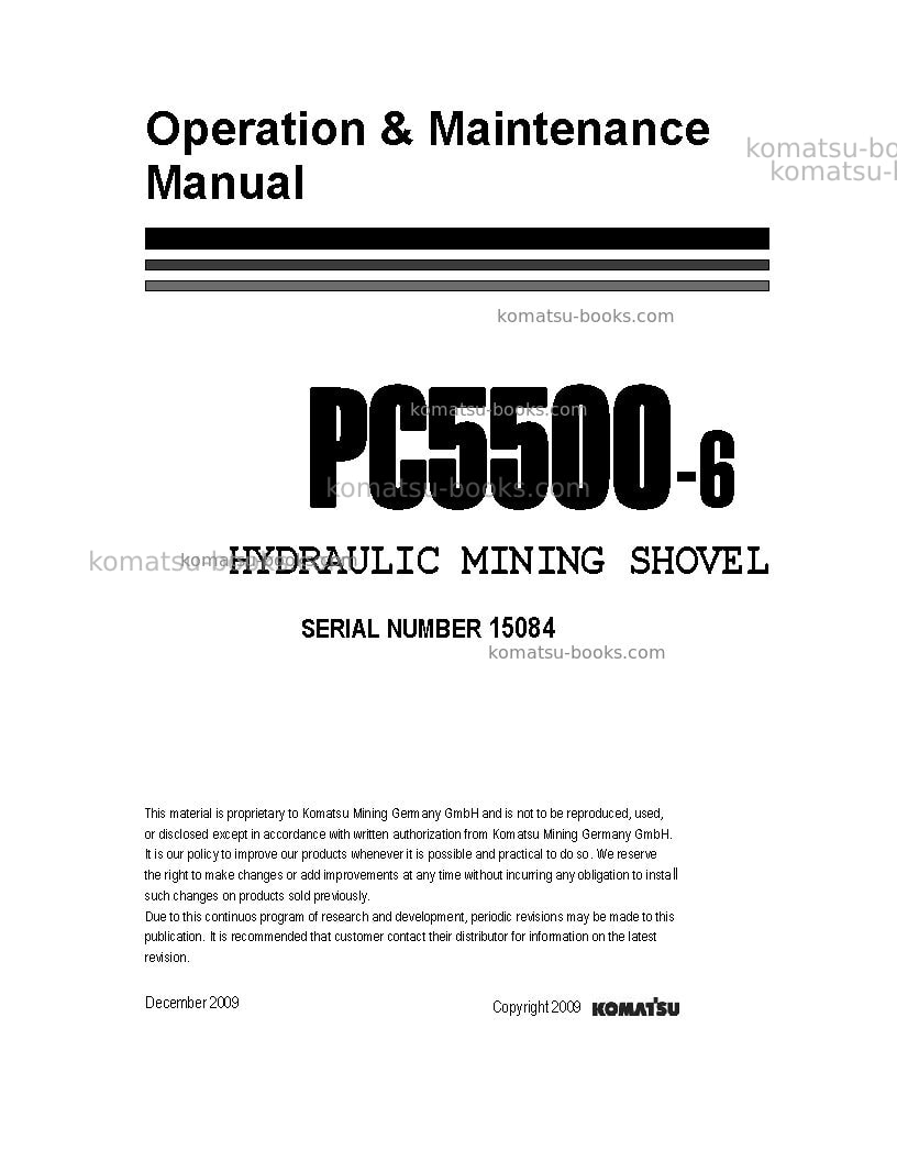Komatsu pc5500-6deu-electric motor Operation manual cover