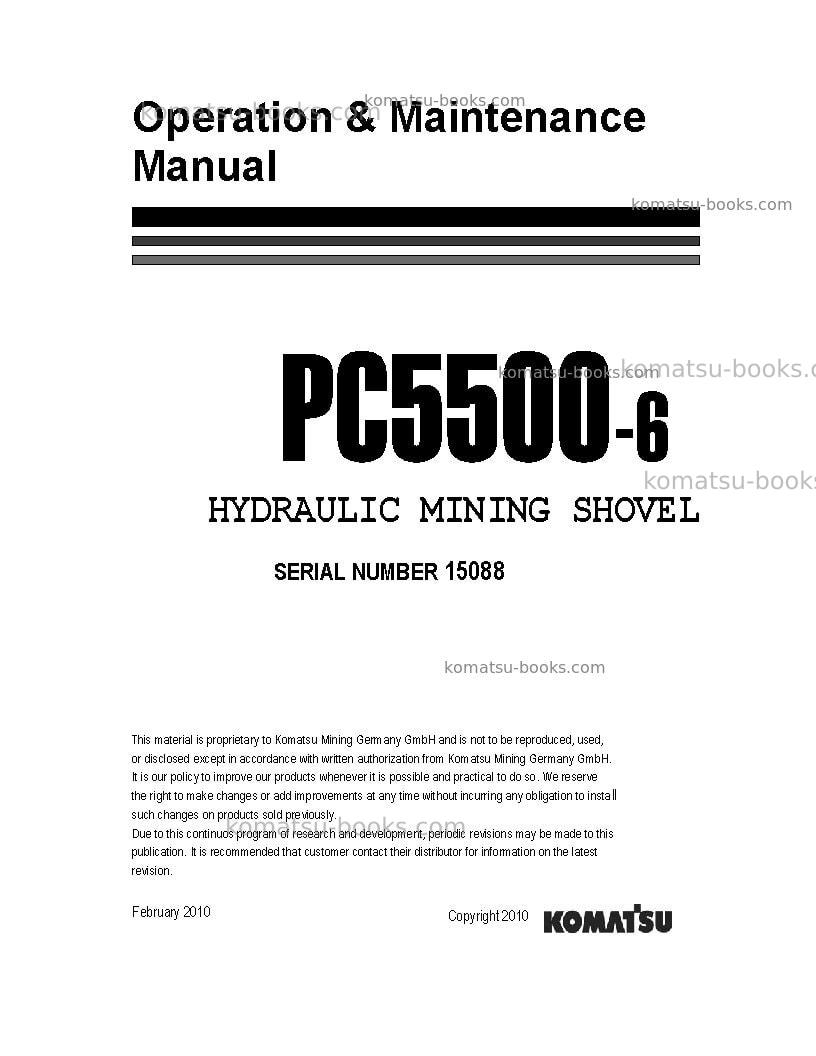 Komatsu pc5500-6deu Operation manual cover Komatsu pc5500-6deu Operation manual cover