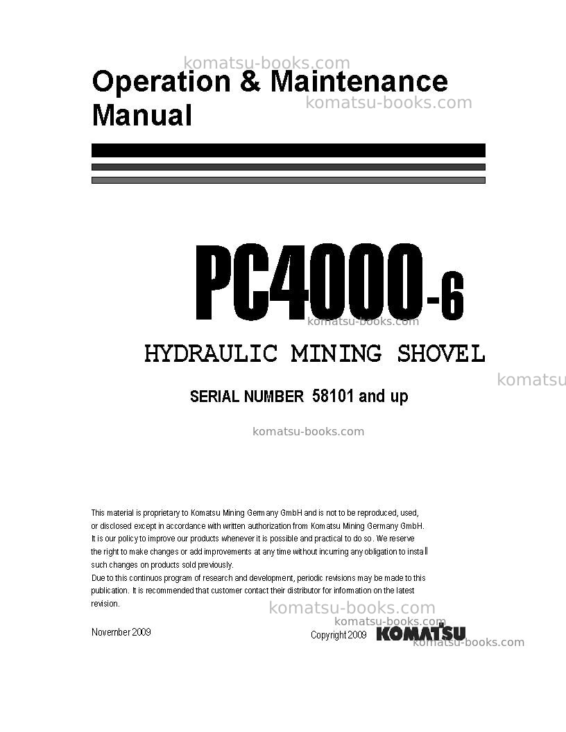 Komatsu pc4000-6deu Operation manual cover Komatsu pc4000-6deu Operation manual cover