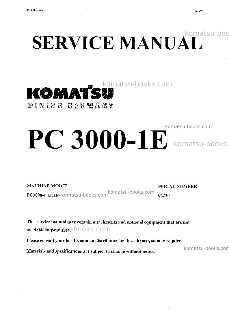 Komatsu pc3000-1deu-electric motor Repair & maintenance cover