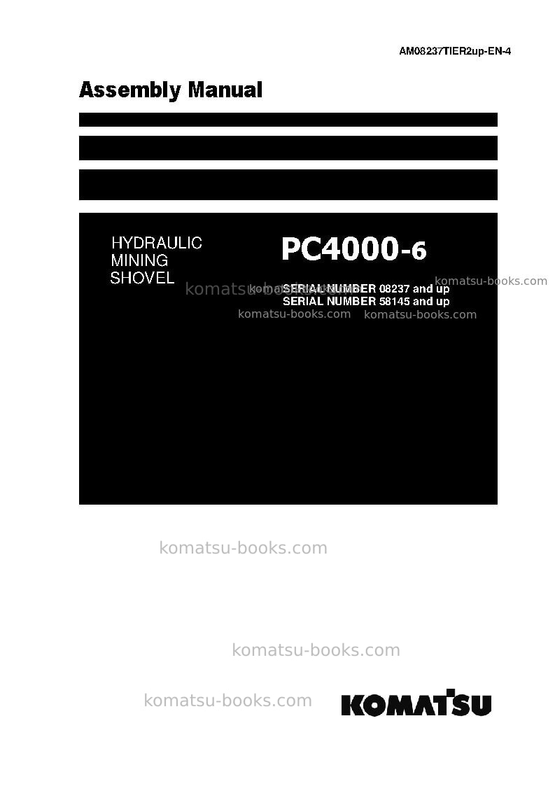 Komatsu pc4000-6deu Field assembly manual cover Komatsu pc4000-6deu Field assembly manual cover