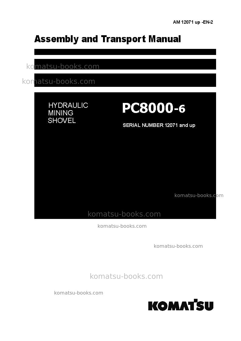 Komatsu pc8000-6deu Field assembly manual cover Komatsu pc8000-6deu Field assembly manual cover