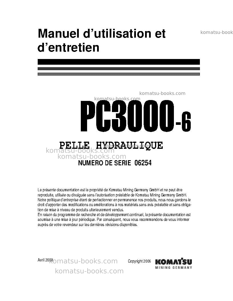Komatsu pc3000-6deu Manuel d'utilisation couverture
