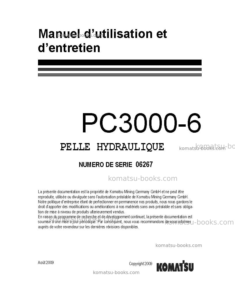 Komatsu pc3000-6deu Manuel d'utilisation couverture Komatsu pc3000-6deu Manuel d'utilisation couverture