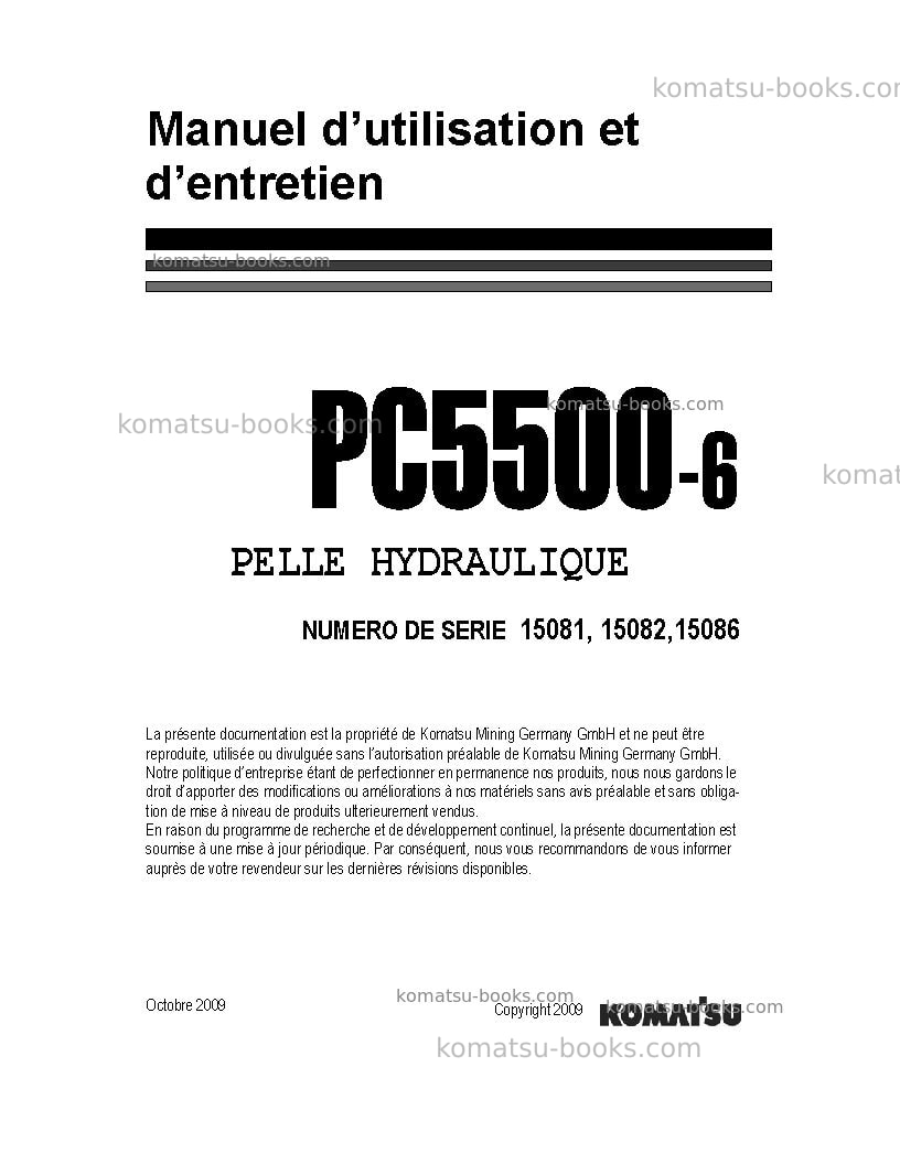 Komatsu pc5500-6deu Manuel d'utilisation couverture Komatsu pc5500-6deu Manuel d'utilisation couverture