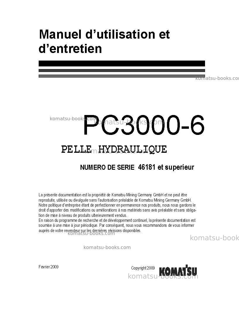 Komatsu pc3000-6deu Manuel d'utilisation couverture