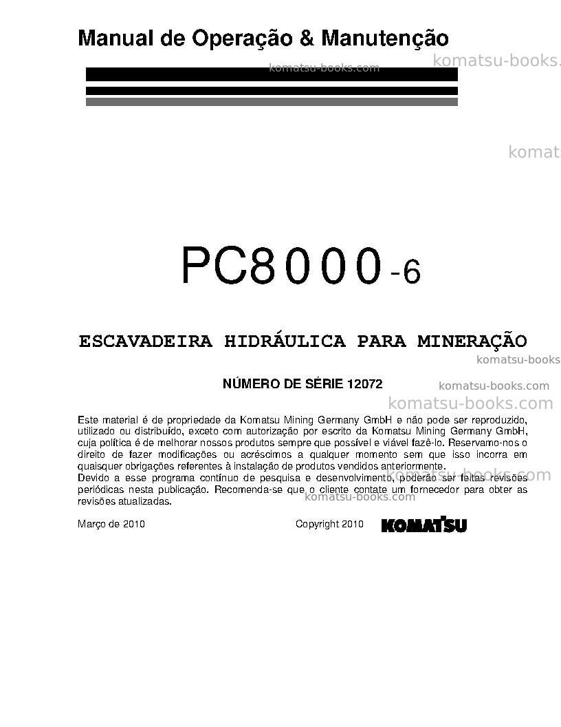 Komatsu pc8000-6deu-electric motor Manual de operação capa Komatsu pc8000-6deu-electric motor Manual de operação capa
