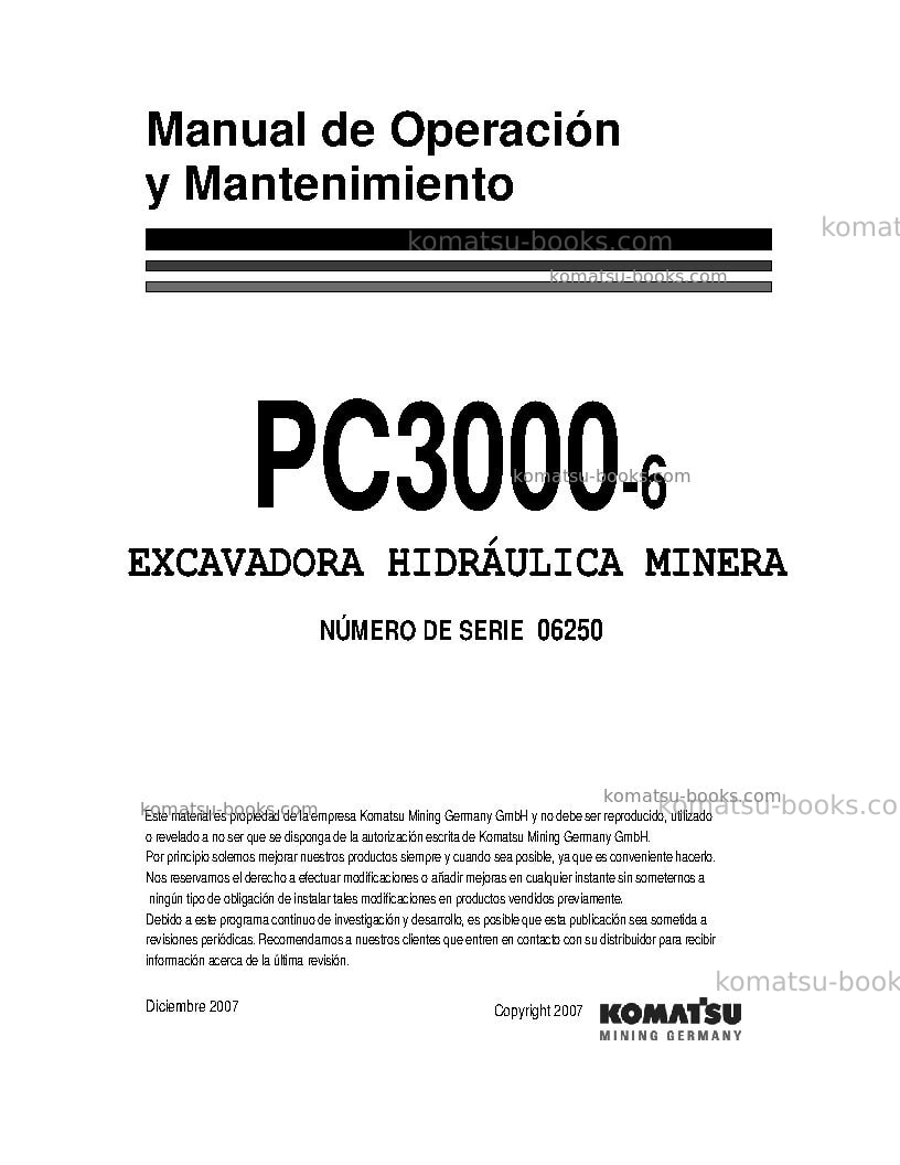 Komatsu pc3000-6deu Manual de operación cover