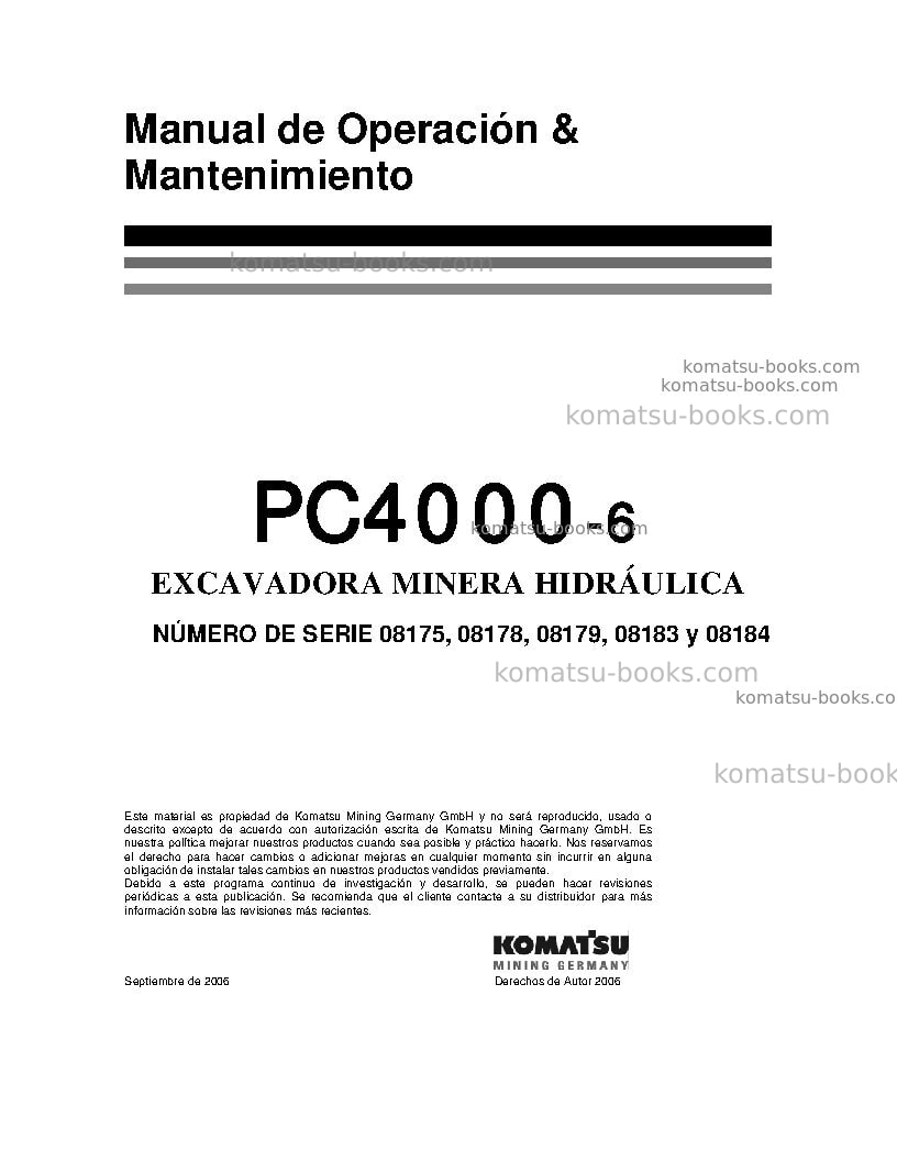 Komatsu pc4000-6deu Manual de operación cover Komatsu pc4000-6deu Manual de operación cover