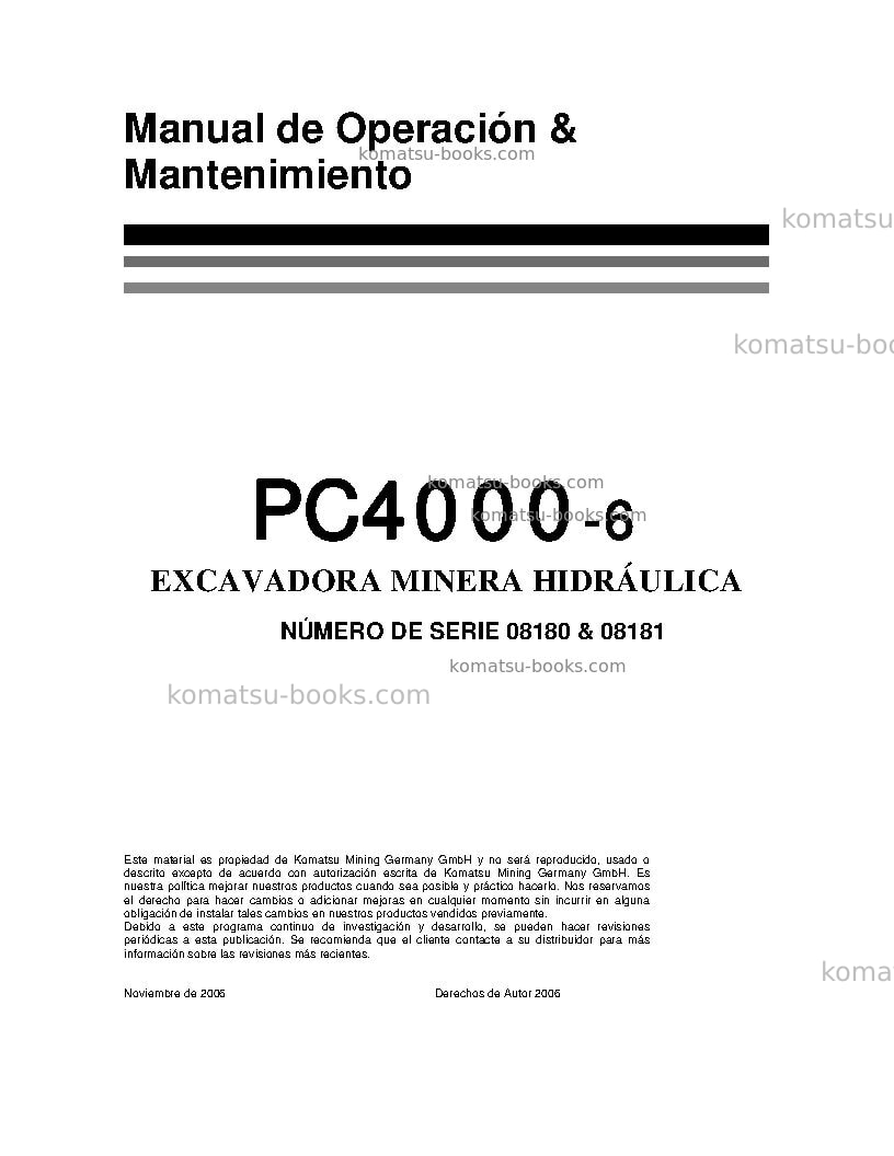 Komatsu pc4000-6deu Manual de operación cover Komatsu pc4000-6deu Manual de operación cover