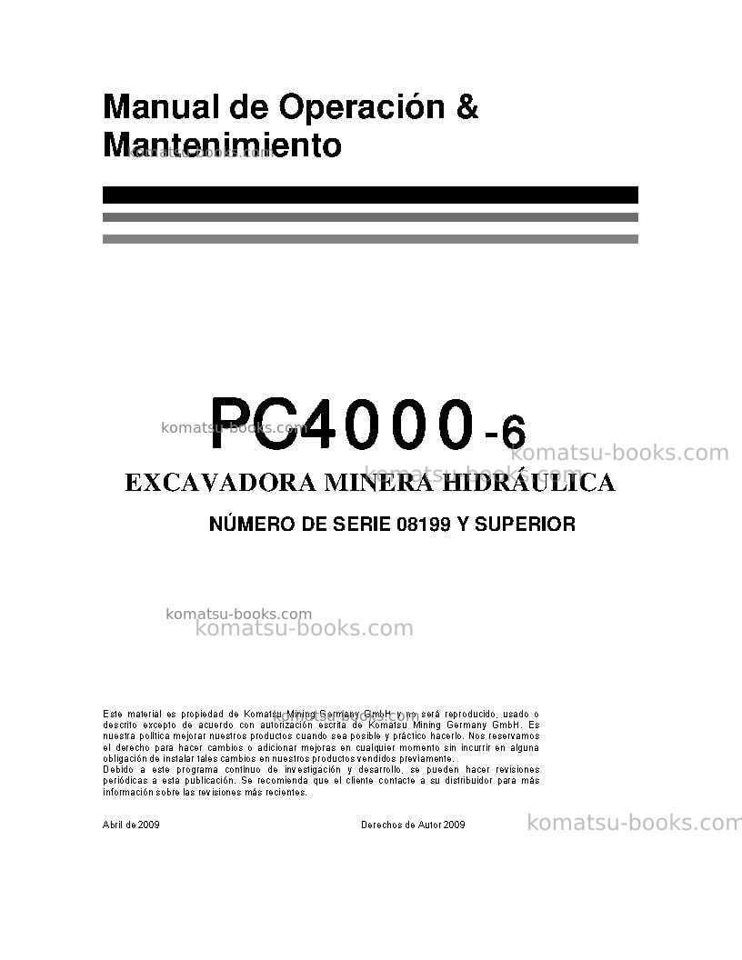 Komatsu pc4000-6deu Manual de operación cover Komatsu pc4000-6deu Manual de operación cover