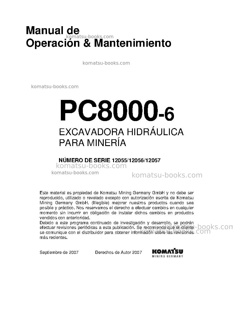 Komatsu pc8000-6deu-electric motor Manual de operación cover Komatsu pc8000-6deu-electric motor Manual de operación cover
