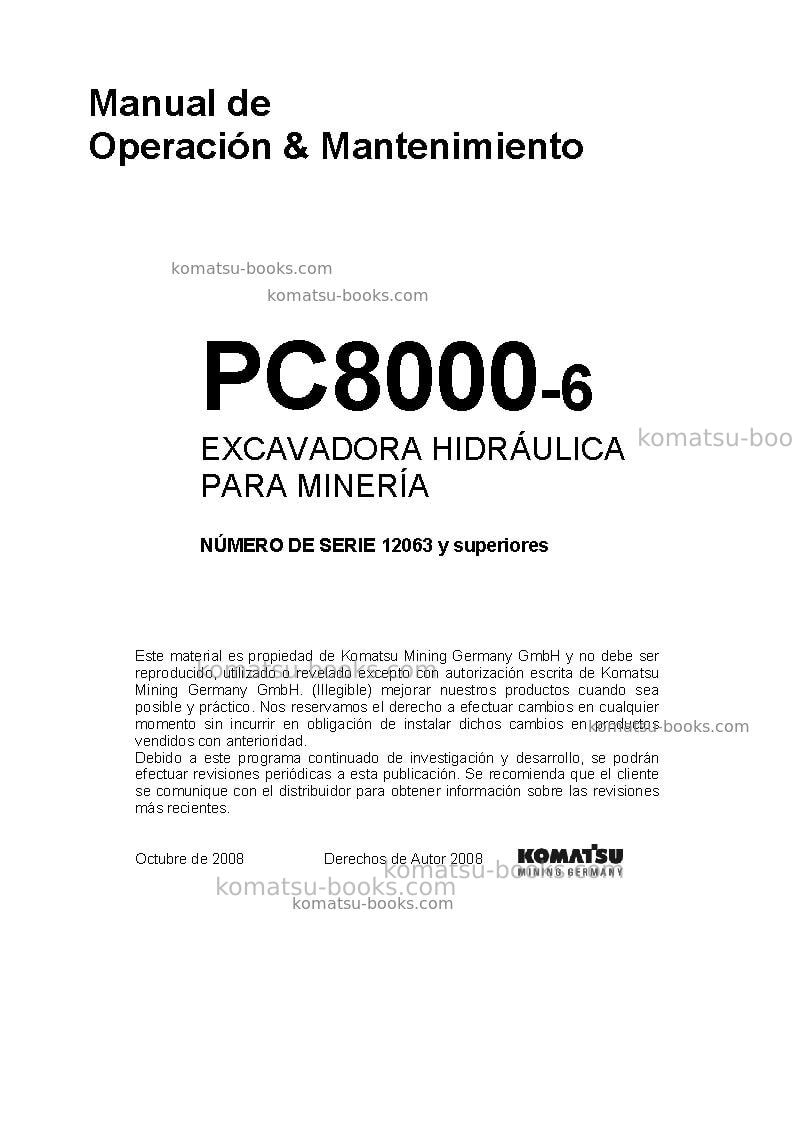 Komatsu pc8000-6deu-electric motor Manual de operación cover Komatsu pc8000-6deu-electric motor Manual de operación cover