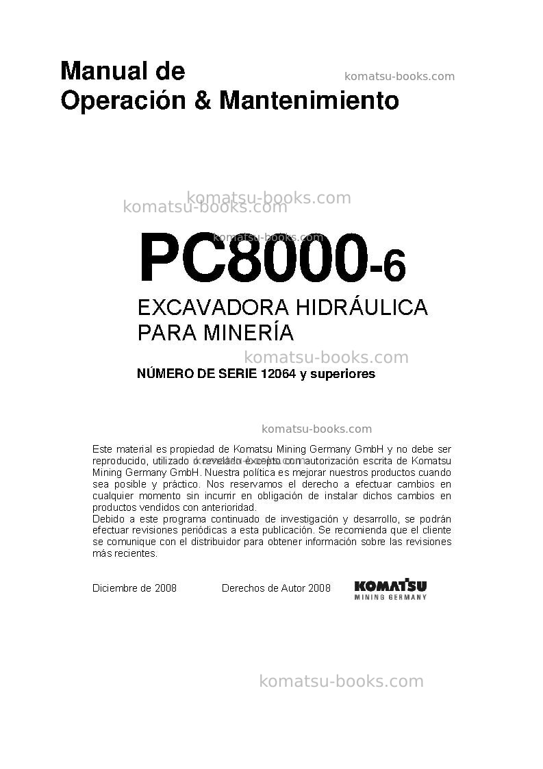 Komatsu pc8000-6deu Manual de operación cover Komatsu pc8000-6deu Manual de operación cover