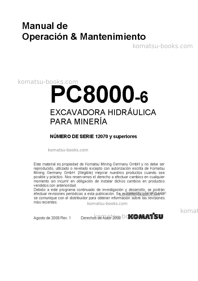 Komatsu pc8000-6deu-electric motor Manual de operación cover