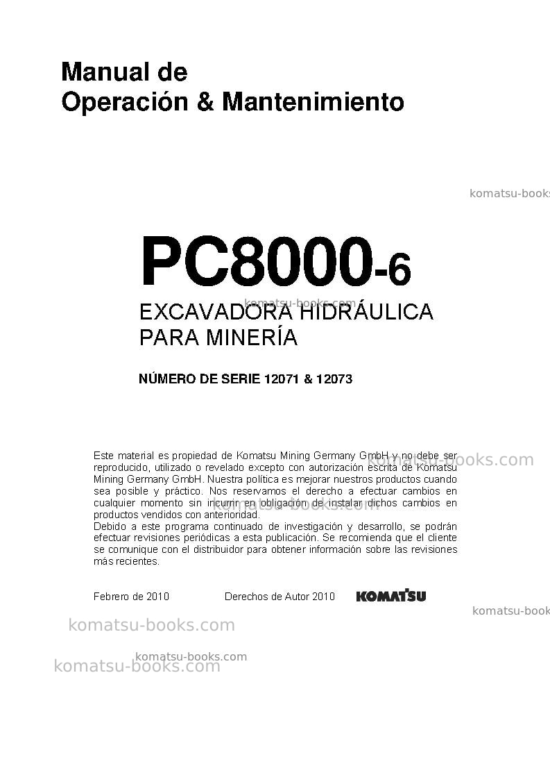 Komatsu pc8000-6deu Manual de operación cover Komatsu pc8000-6deu Manual de operación cover