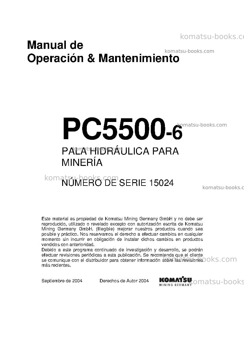 Komatsu pc5500-6deu Manual de operación cover Komatsu pc5500-6deu Manual de operación cover