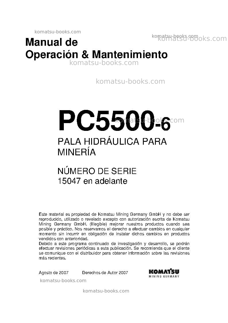 Komatsu pc5500-6deu Manual de operación cover Komatsu pc5500-6deu Manual de operación cover