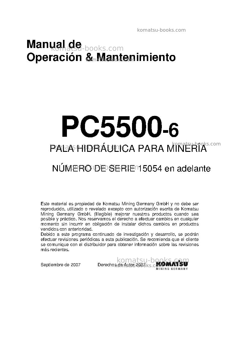 Komatsu pc5500-6deu Manual de operación cover Komatsu pc5500-6deu Manual de operación cover