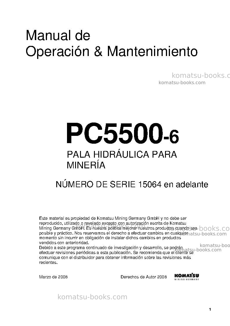 Komatsu pc5500-6deu Manual de operación cover Komatsu pc5500-6deu Manual de operación cover