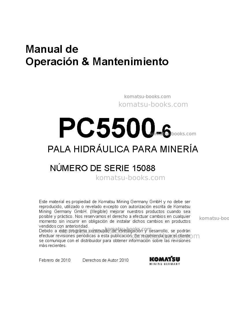 Komatsu pc5500-6deu Manual de operación cover Komatsu pc5500-6deu Manual de operación cover