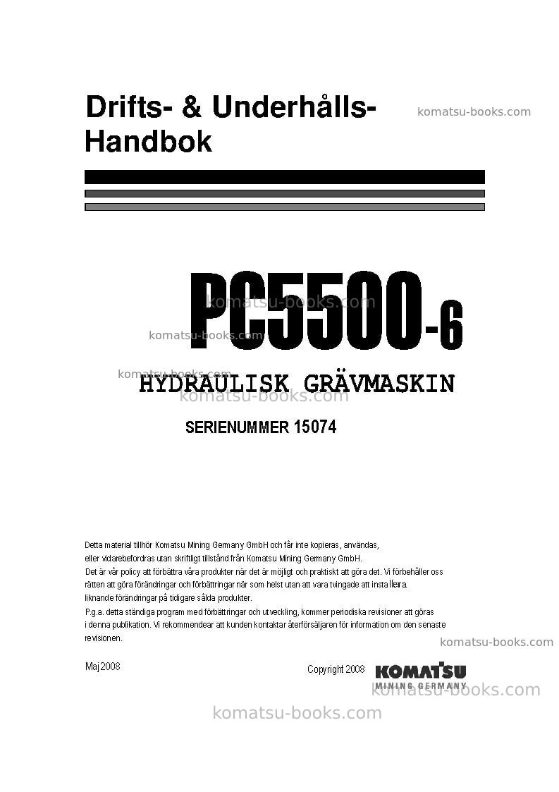 Komatsu pc5500-6deu Operation manual cover Komatsu pc5500-6deu Operation manual cover