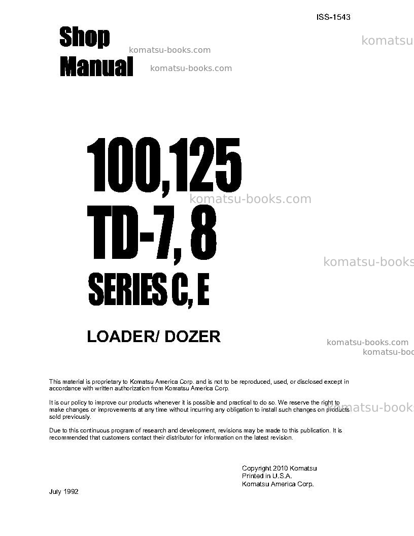 Komatsu 125c Repair & maintenance cover