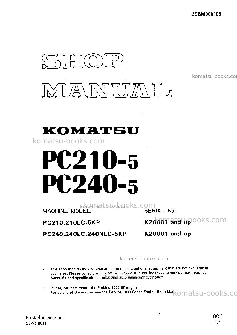 Komatsu pc240-5gbr-kp Repair & maintenance cover Komatsu pc240-5gbr-kp Repair & maintenance cover