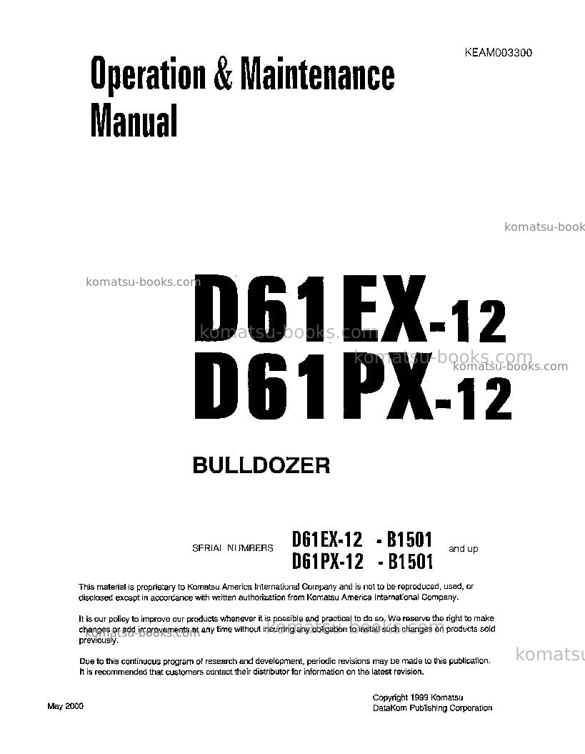 Komatsu d61ex-12bra Operation manual cover