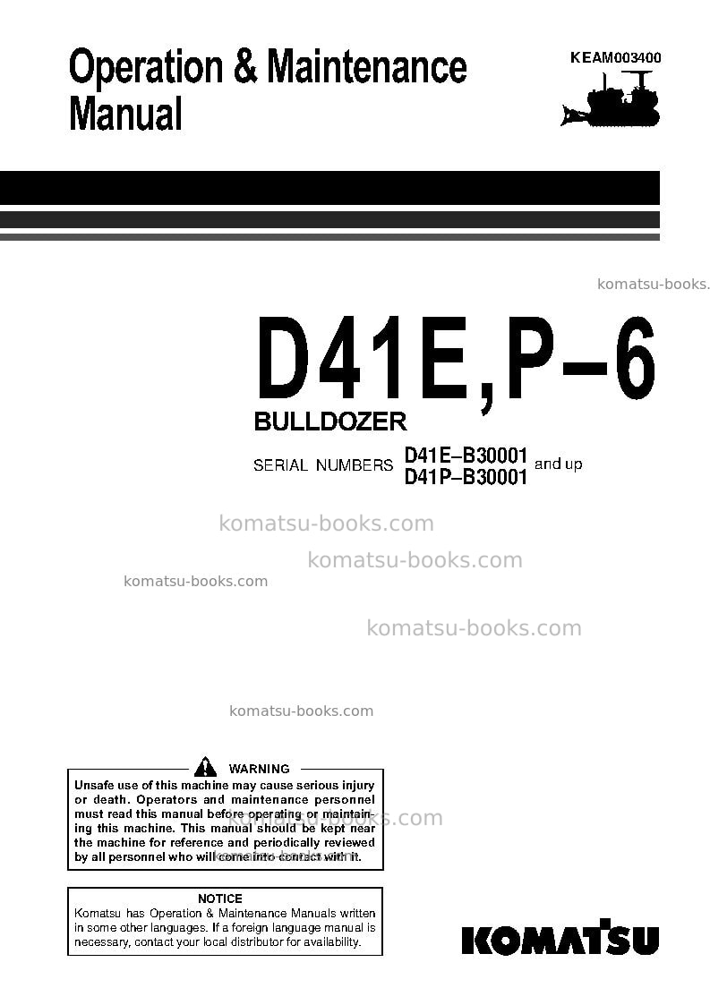 Komatsu d41e-6bra Operation manual cover Komatsu d41e-6bra Operation manual cover