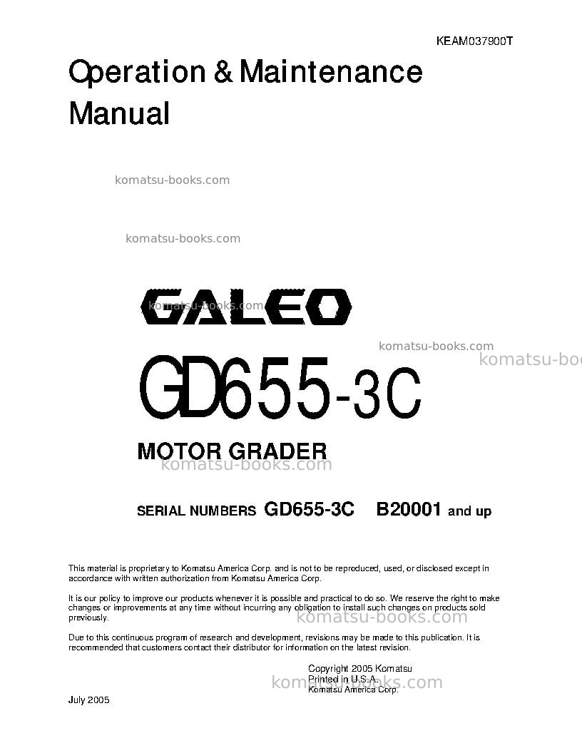 Komatsu gd655-3cbra Operation manual cover Komatsu gd655-3cbra Operation manual cover
