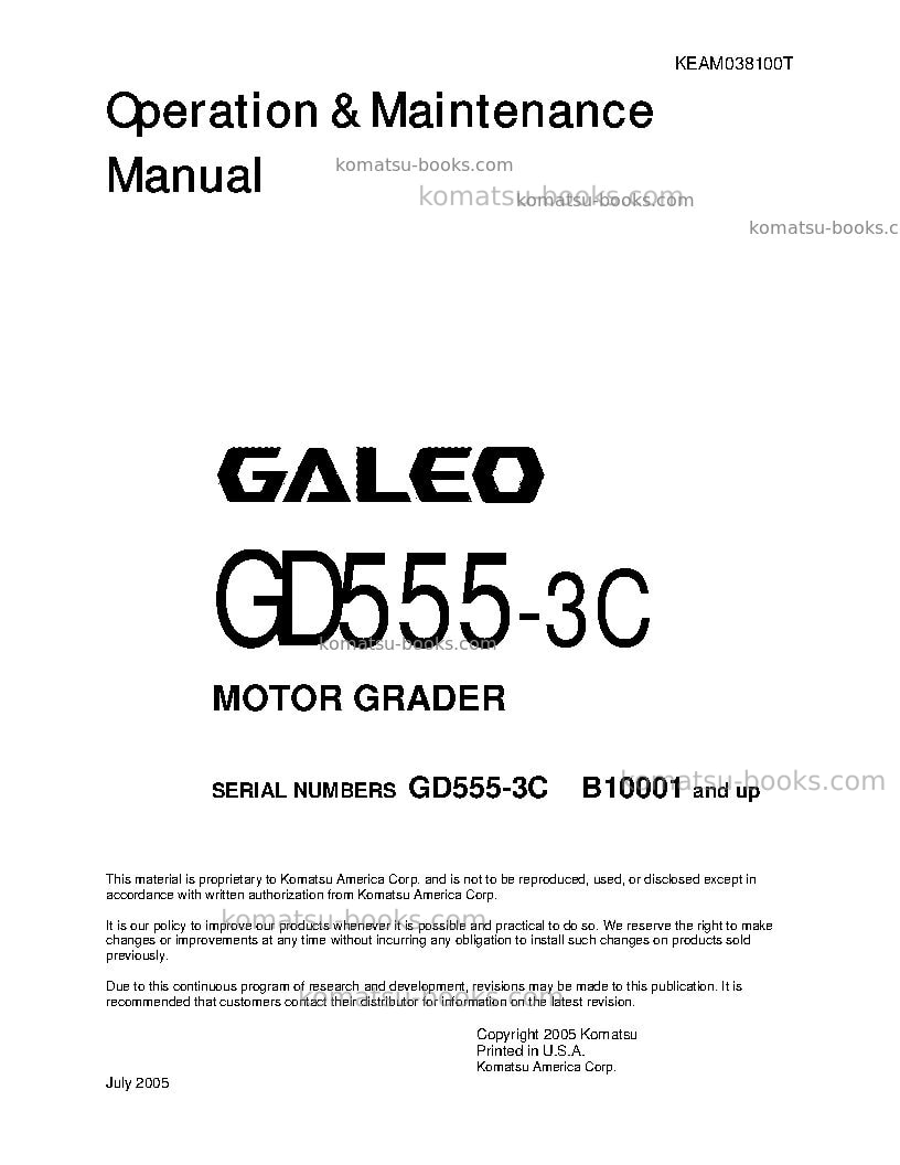Komatsu gd555-3jpn-for n. america Operation manual cover