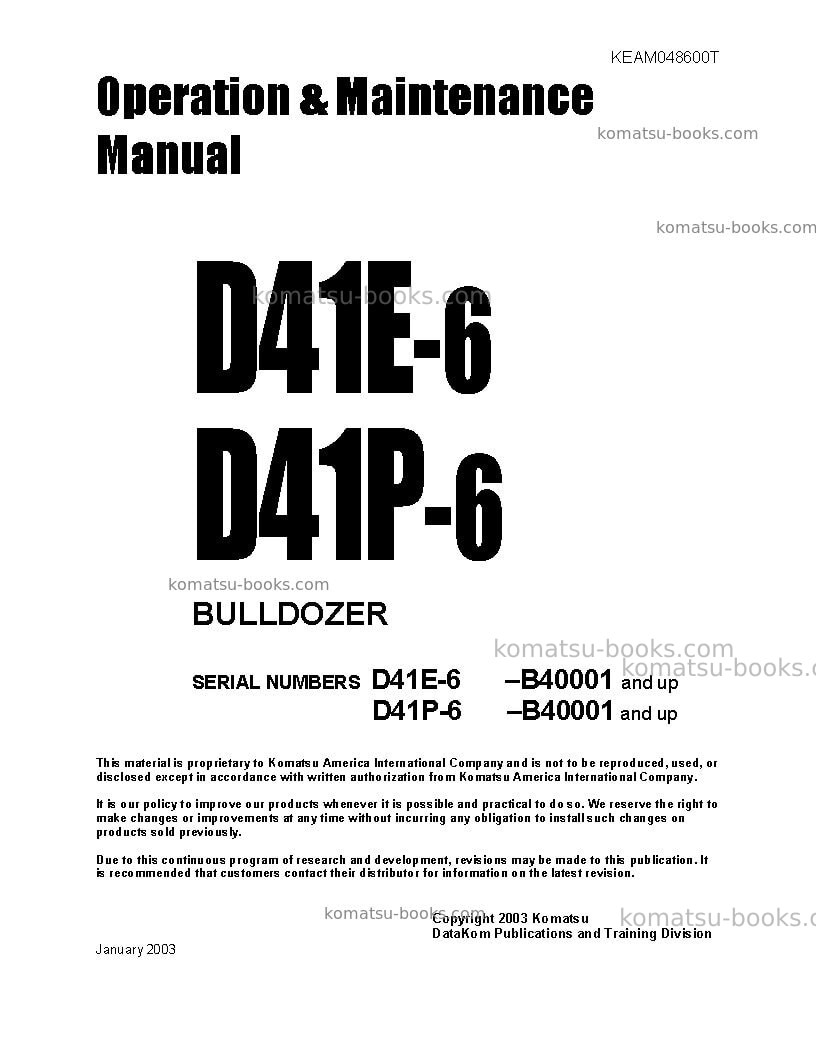 Komatsu d41p-6jpn Operation manual cover Komatsu d41p-6jpn Operation manual cover