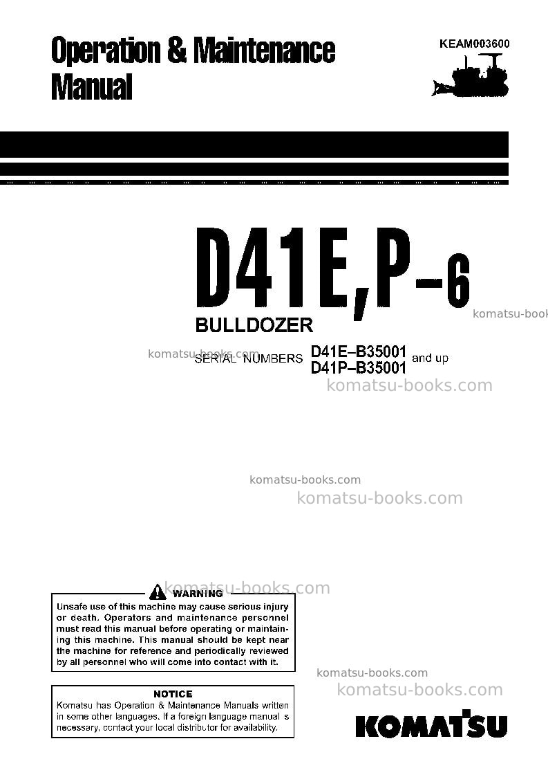 Komatsu d41e-6bra Operation manual cover Komatsu d41e-6bra Operation manual cover