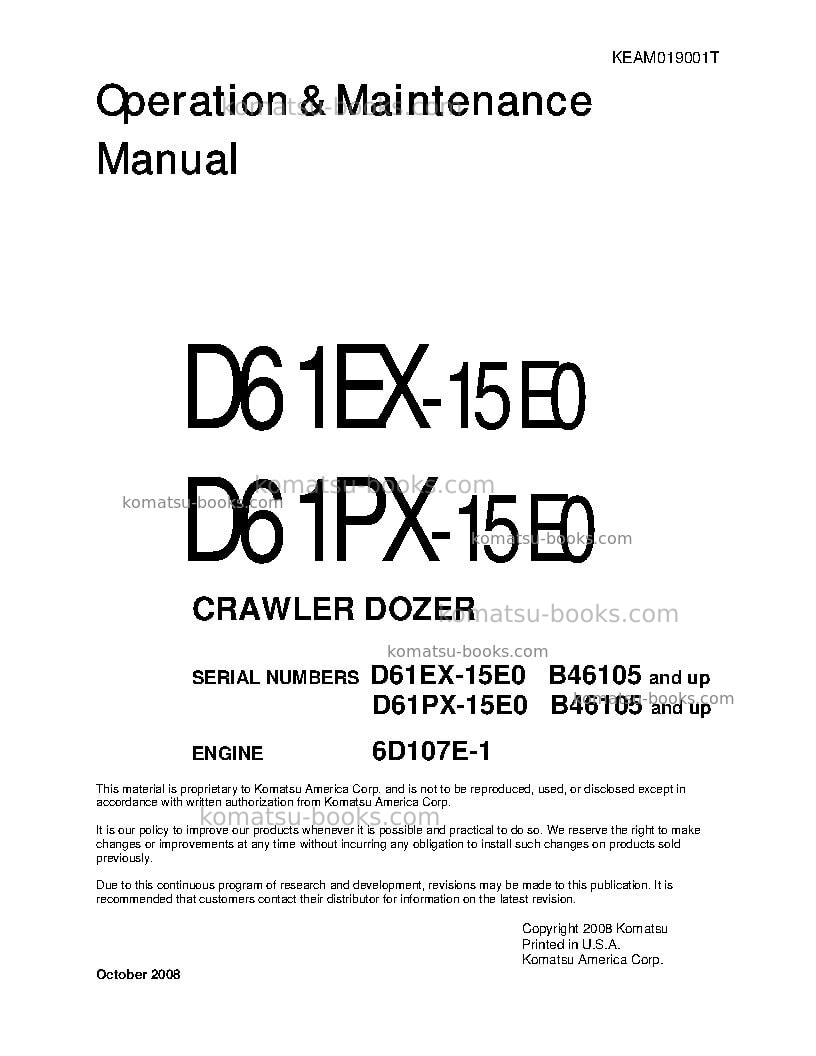 Komatsu d61px-15bra-e0 Operation manual cover Komatsu d61px-15bra-e0 Operation manual cover