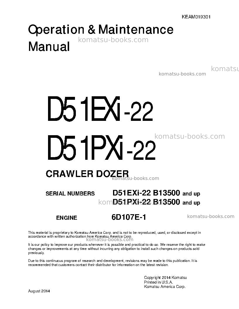Komatsu d51pxi-22bra Operation manual cover Komatsu d51pxi-22bra Operation manual cover