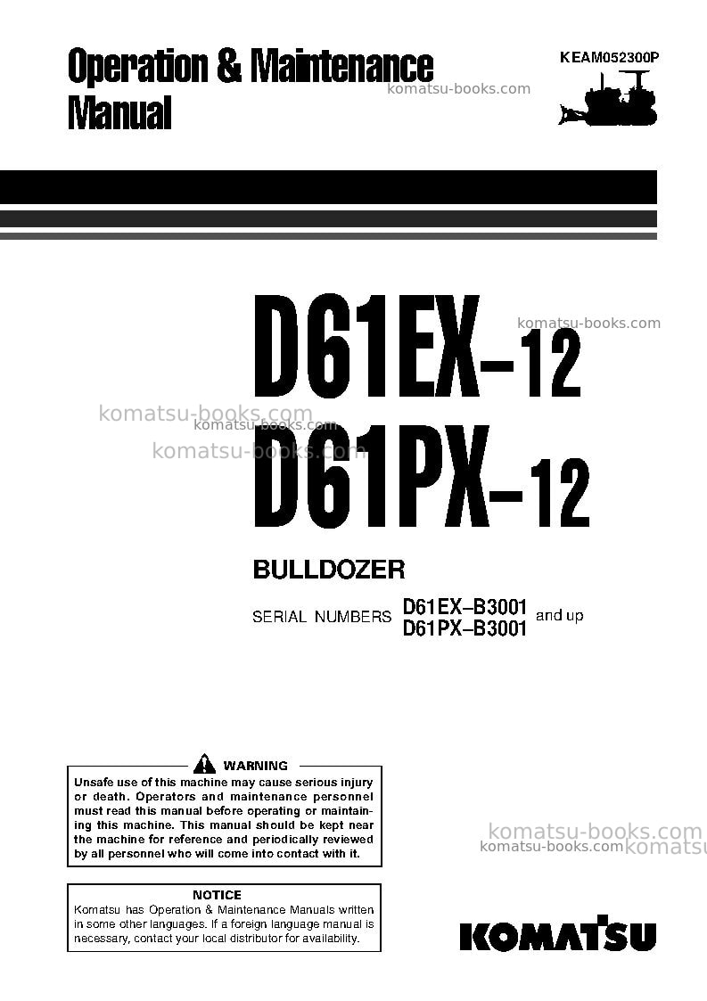 Komatsu d61px-12bra-sa Operation manual cover Komatsu d61px-12bra-sa Operation manual cover